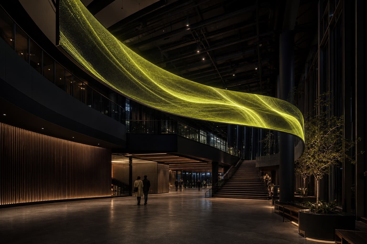 Concept visualization of a flexible LED ribbon integrated into a modern atrium