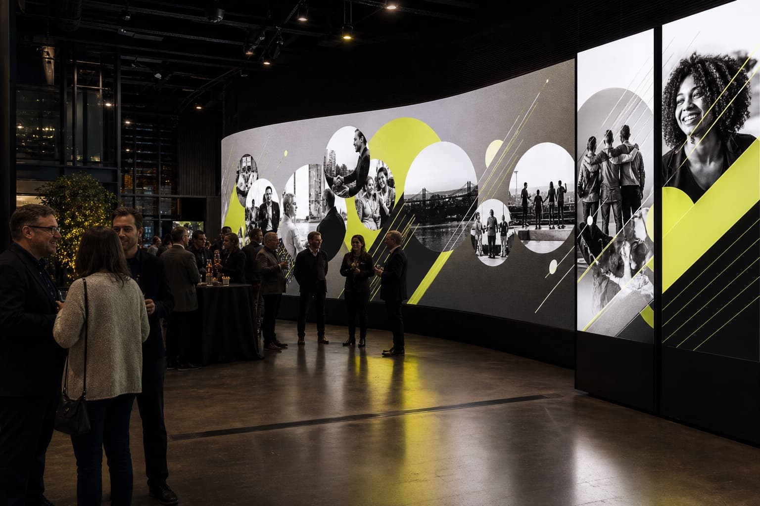 Concept visualization of curved and portrait LED displays at a community sponsor event